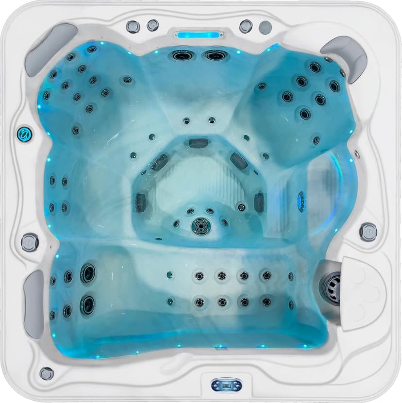 Destination Outdoor Hot Tub, 5-Person 59-Jet 80-Port 4-Pump Lounger Spa with Waterfall Arch and Bluetooth Stereo by Aqualife by Strong Spas