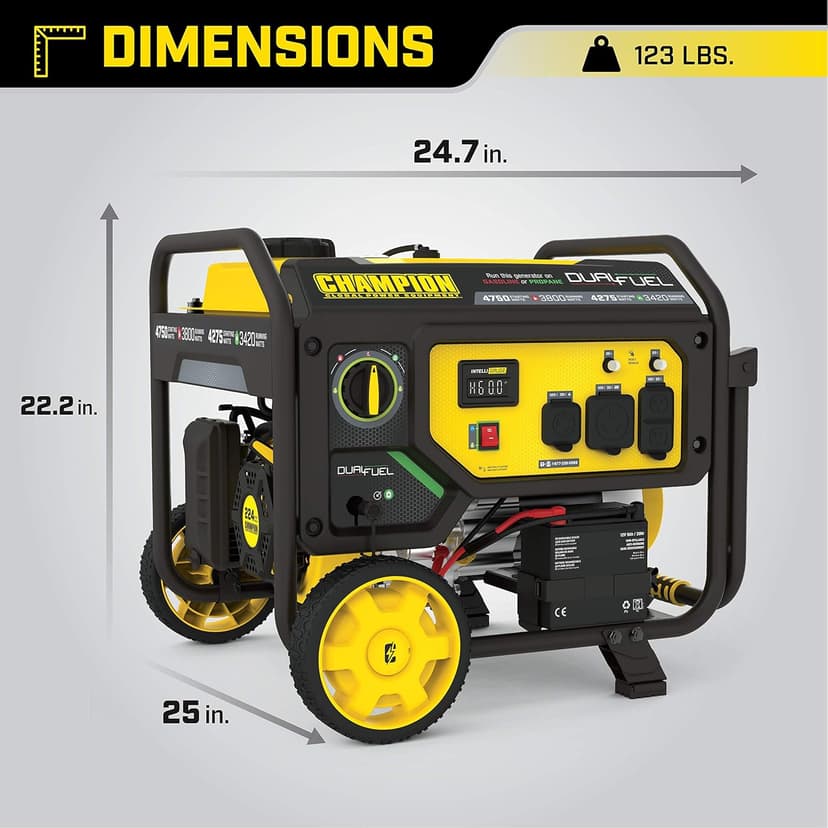 Champion Power Equipment 4750-Watt Dual Fuel Portable Generator with Electric Start, Wheel Kit