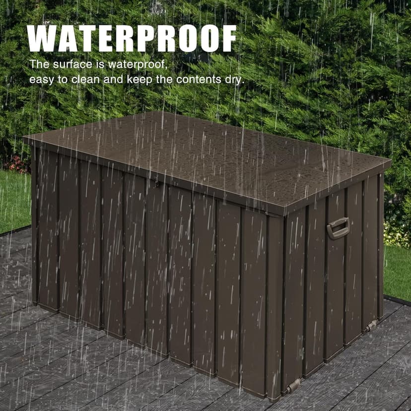 Domi Deck Box 200 Gallon, Waterproof Lockable Steel Outdoor Storage Container for Outside Cushions, Garden Tools and Pools Equipment
