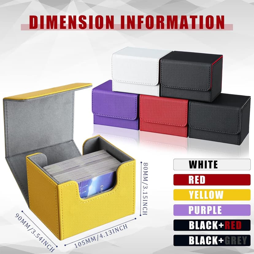 Yookeer 6 Pack Leather Deck Cases 100+ Card Deck Game Box Magnetic Playing Card Storage Box for 100 Plus Cards Compatible with Tcg(White,Black,Red,Yellow,Purple,Horizontal)