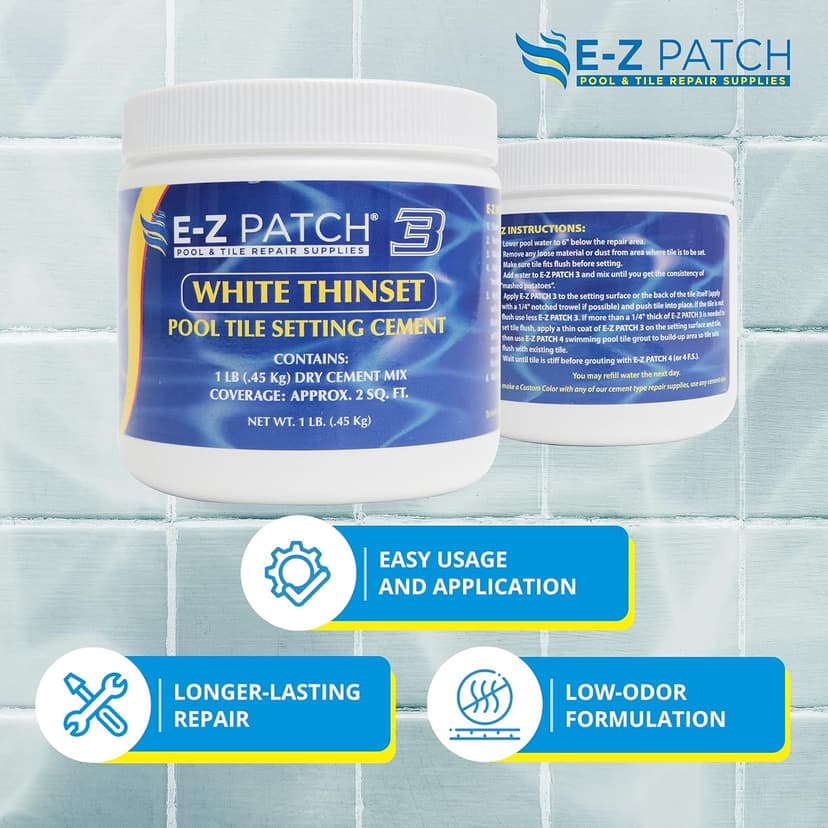 3 Pool Tile Thinset Cement for Repairs - Color Adjustable Pool Tile Adhesive (1 lb)