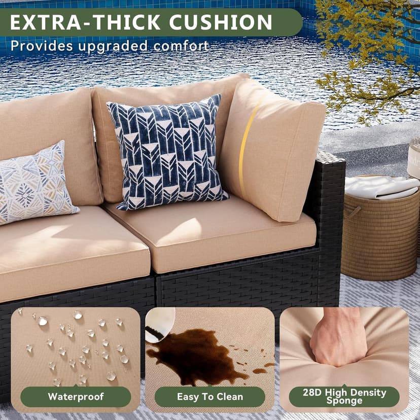 Aoxun 8 Piece Patio Furniture Set with 44” Fire Pit Table Wicker Rattan Patio Sectional Sofa Set Outdoor Seating Furniture with Thickened Cushion, Beige