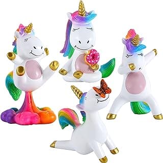 Mood Lab Miniature Unicorn Figurines Set - Funny Mini Statue Kit of 4 pcs - Unicorn Fairy Garden Accessories