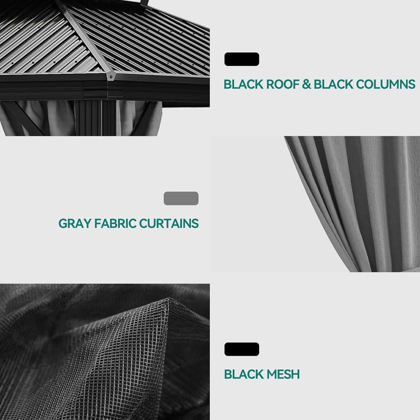 YITAHOME 10x10ft Hardtop Gazebo with Nettings and Curtains, Heavy Duty Double Roof Galvanized Steel Outdoor Combined of Vertical Stripes Roof for Patio, Backyard, Deck, Lawns, Gray