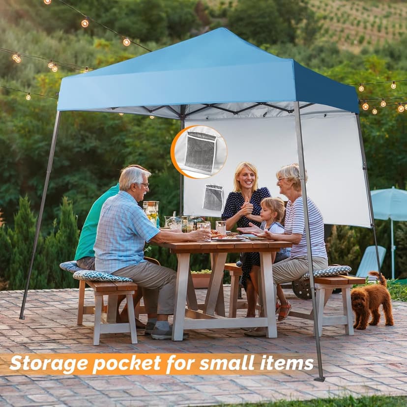 VINGLI 6x6 ft Pop Up Canopy Tent, Outdoor Small Gazebo With Backpack, Patio Slant Leg With 1 Sidewall, Portable Easy Up (Blue)