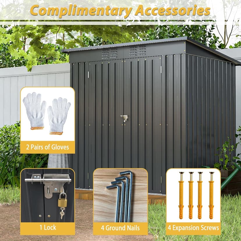 6x4 FT Outdoor Storage Shed with Lockable Double Doors, Aluminum Frame, Weatherproof with Frame Floor, Metal Tool Shed for Garden, Backyard, Patio, and Equipment Storage
