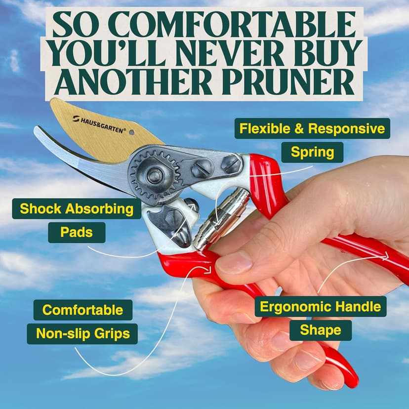 PrecisionPRO 8" Titanium Pruning Shears - Heavy Duty Professional Bypass Pruner - Use As Rose Clippers, Premium Gardening Secateurs, Garden Scissors, Handheld Yard, Tree, & Plant Tool