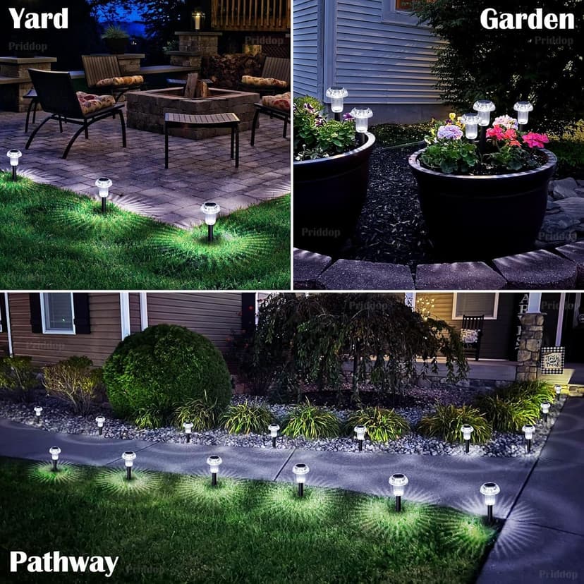 Solar Lights Outdoor 12 Pack Pathway Lights 6000K LED Waterproof Cold White Mushroom Shape for Garden Driveway Walkway Landscape Path Lawn Yard Decor