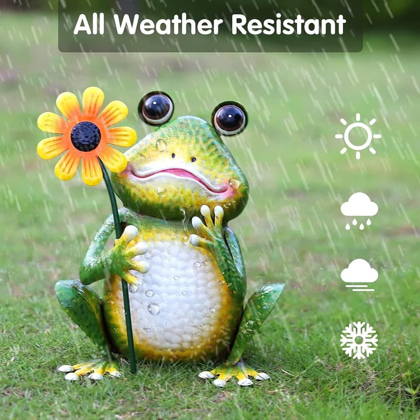 chisheen Garden Frog Statue Outdoor Decor Metal Frog Yard Art Sculpture
