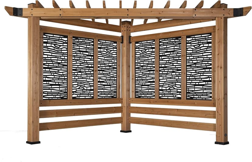 Backyard Discovery Verona 12' x 8' Cedar Wood Cabana Corner Pergola with Bamboo Privacy Panels for Outdoor Patio, Deck, Garden, Poolside, Entertaining