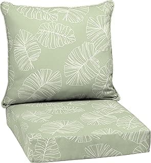 Arden Outdoor Deep Seat Cushion Set, 24 in x 24 in, Weather-Proof, Rain-Proof, Fade Resistant Patio Cushion for Chair, Sofa, and Couch 24 x 24, Coastal Green Leaf