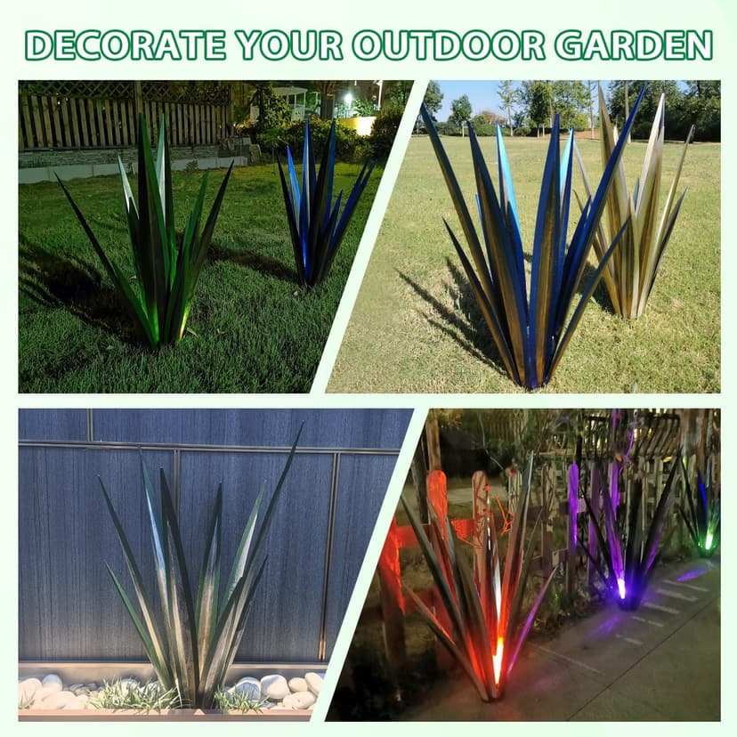 Large Metal Agave Plants 25.6‘’ Outdoor Decor DIY Tequila Rustic Sculpture Metal Agave Yard Art Outdoor Patio Yard Home Decor Garden Statue for Mom Gift (Blue)