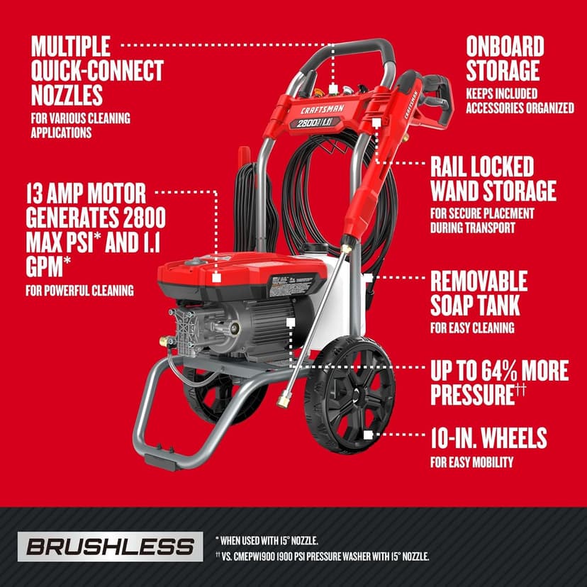 CRAFTSMAN Electric Brushless Cold Water Pressure Washer (2,800 MAX PSI*) (CMEPW2800)
