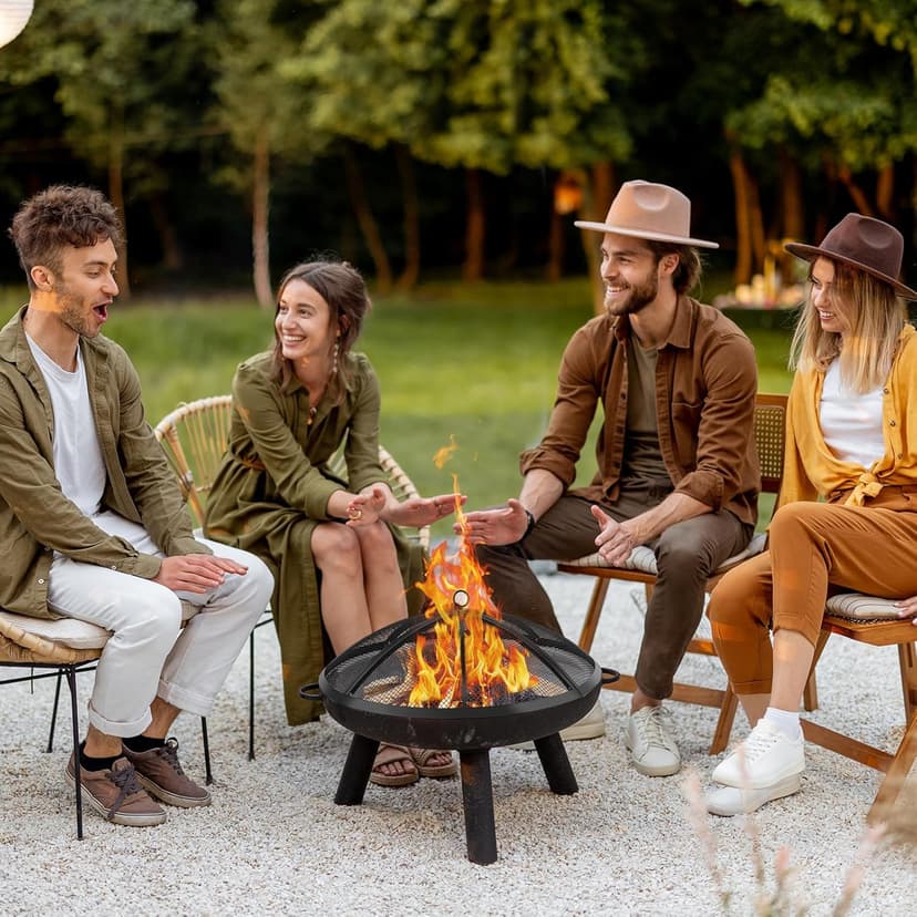 Fire Pit Spark Screen, Fire Pit Screen 22 Inch Round with Handle & Poker, Collapsible Heavy Duty Mesh Fire Pit Cover Fire Pit Lid for Outdoor/Patio/Backyard/RV Camping/Beach