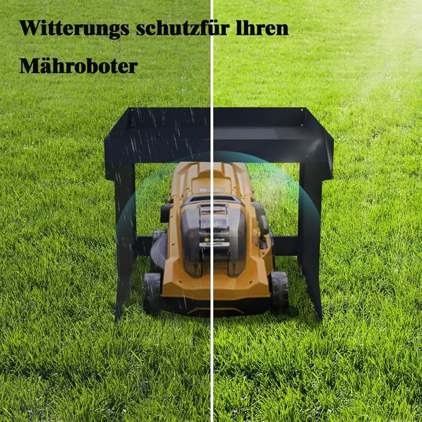 Weatherproof Robotic Lawn Mower Garage with Planter | Heavy-Duty Metal Shelter for Robotic Lawn Mower (27.56x39.37x24.41in) | UV Protection & Drainage System