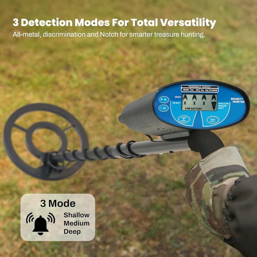 Bounty Hunter QSI Quick Silver Metal Detector, Black – Fully Automatic Ground Balance, 8-Inch Waterproof Coil, LCD Display, 4-Segment Digital Target ID & 3-Tone Audio Feedback