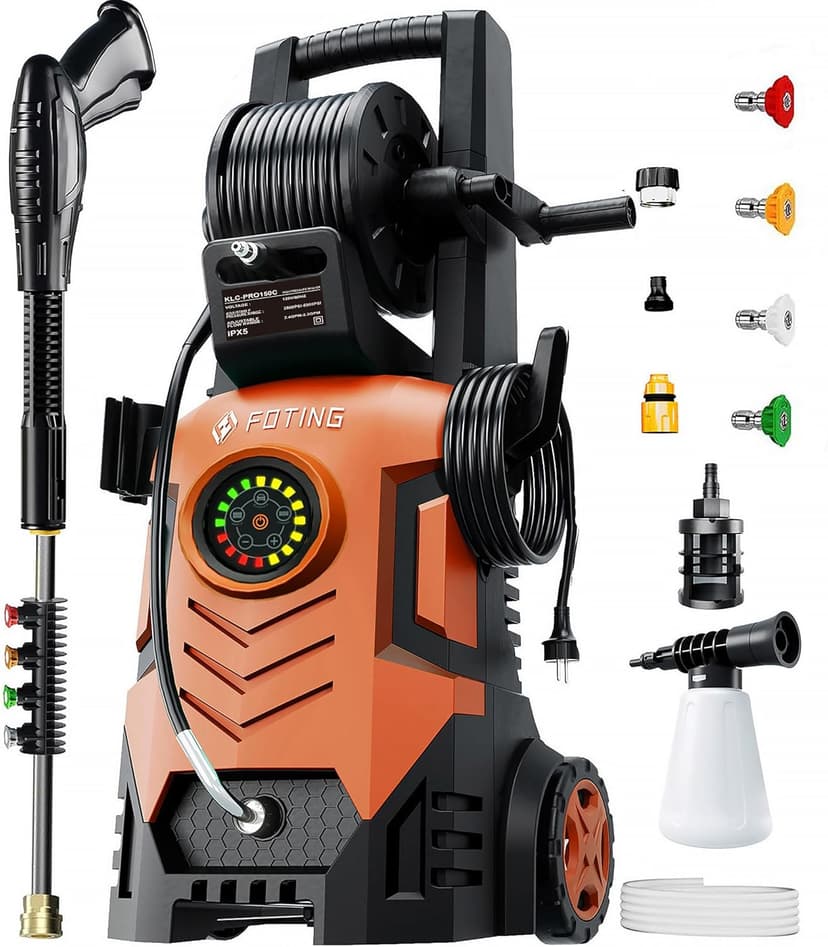 2025Upgraded Electric Pressure Washer with Adjustable Touch Screen 5000PSI 3.3GPM/8 Level, 58Total Long, 4 Quick Connect Nozzles,Inlet Hose&Filter&Foam Cannon for Cars/Fences/Driveways/Home Cleaning