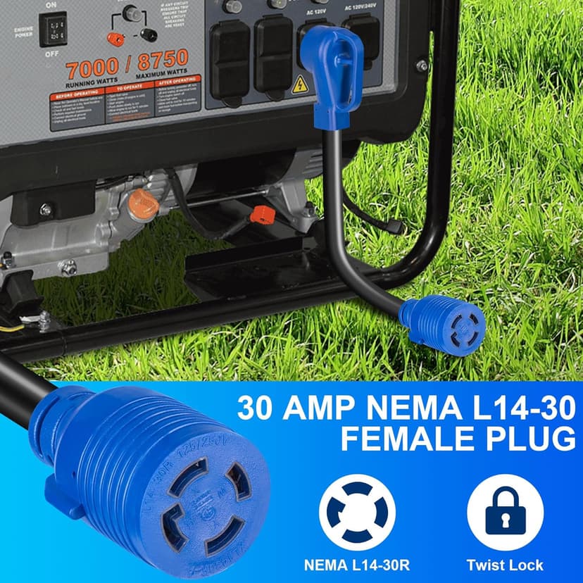 NEMA 14-50P to L14-30R Generator Transfer Switch Adapter Cord, 50A Male to 30A Female 250V/125V Generator RV EV Dryer House Adapter Plug, Twist Lock 4-Prong, STW 10AWG Heavy Duty Cable, 18 Inch