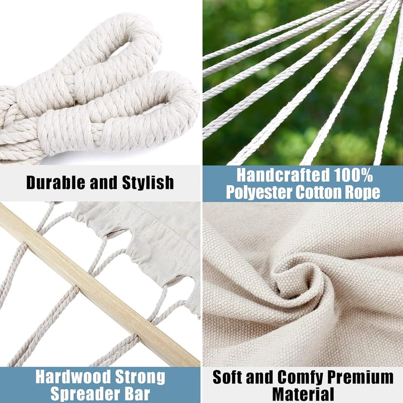 Double White Natural Canvas Handmade Hammock Beautiful Boho Style, Brazilian Deluxe Hammock Bed of Indoor Bedroom or Outdoor Tree, Patio, Porch, Yard, Beach for Camping, Hiking, Travel, Decor