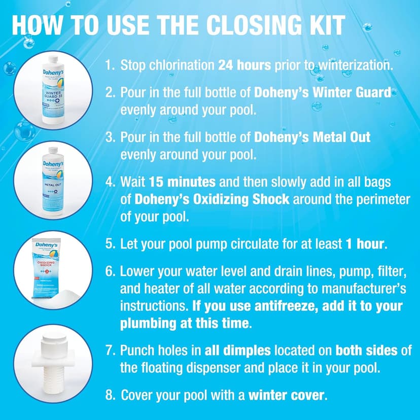 Doheny's Ultimate Pool Closing Kit | Winterizing Chemicals for Above & Inground Pools | Prevents Stains, Rust, Scale & Algae | Treats Up to 15,000 Gallons