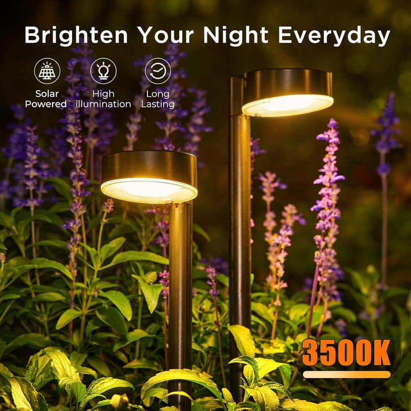 8 Pack Solar Pathway Lights - Modern Waterproof 12 LED Outdoor Solar Lights for Yard, Up to 12 Hrs