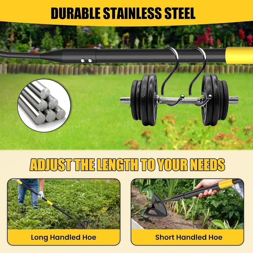 Hoe Garden Tools, 41.3 to 55.5 Inch Weeder Tool for Yard Long Handle, Garden Weeding Tool with Sharp Hoe and Comfort Grip for Loosening Soil, Weeding, Digging Trenches Gardening Tools