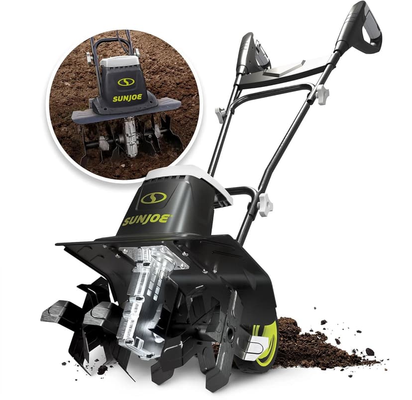 Sun Joe Electric Garden Tiller Cultivator, Steel Tines, 12 Amp, 16 Inch, Black - Heavy-Duty Gardening Machine & Equipment for Gardens, Lawns & Yards