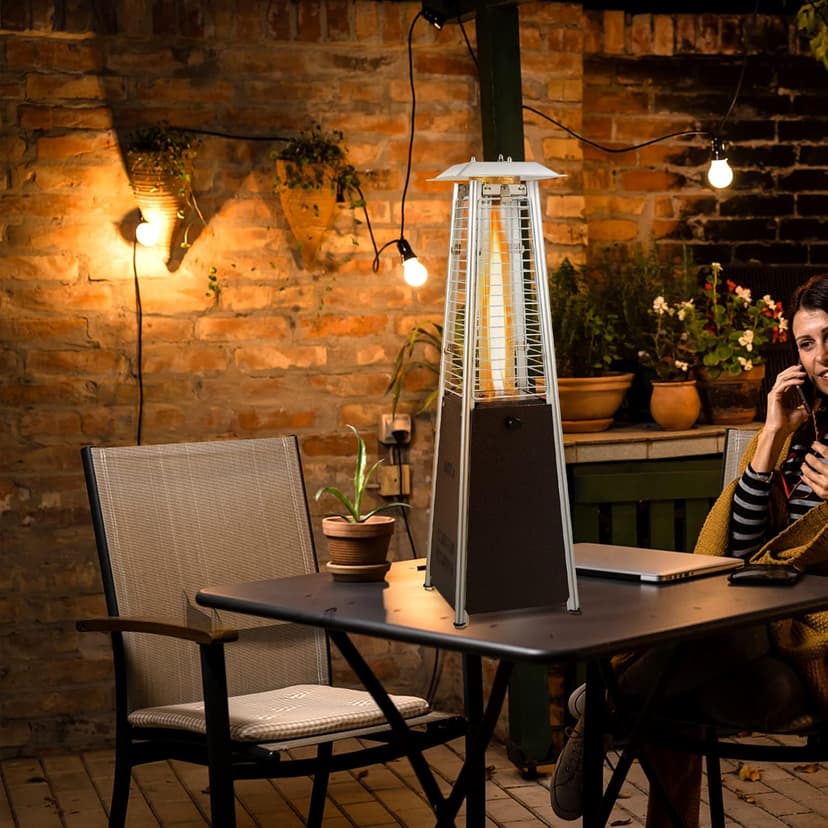 Tangkula Portable Patio Heater, 10,000 BTU Outdoor Tabletop Heater with Stainless Steel Burner, Tip-Over & Flameout Protection, 34" Pyramid Mini Outdoor Heaters for Patio, Porch, Deck (Bronze)
