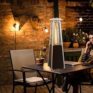 Tangkula Portable Patio Heater, 10,000 BTU Outdoor Tabletop Heater with Stainless Steel Burner, Tip-Over & Flameout Protection, 34" Pyramid Mini Outdoor Heaters for Patio, Porch, Deck (Bronze)
