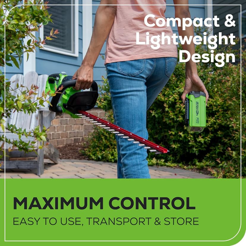 Greenworks 40V 24" Cordless Hedge Trimmer (1" Cutting Capacity), 2.0Ah USB Battery and Charger Included