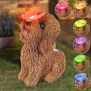 Dog Statues Outdoor Decor, Solar Lights Outdoor Statue Garden Decorations Solar Dog Ornaments for Patio, Lawn, Yard Art Decoration, Housewarming Garden Gift