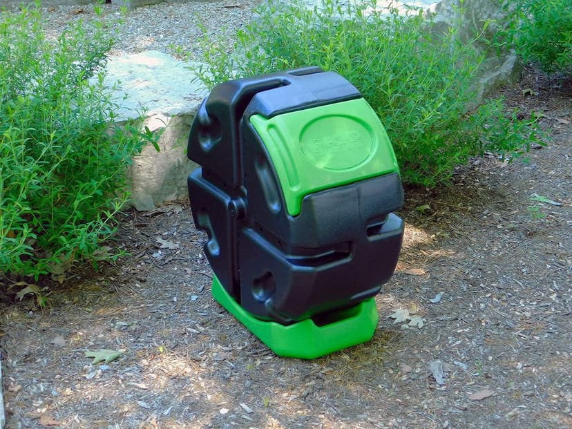 FCMP Outdoor HOTFROG Half Size Rolling Single Chamber Batch Tumbling Composter - Outdoor Rotating Garden Compost Bin (HF-RC2000WB-GRN) Black & Green (19-Gallon)