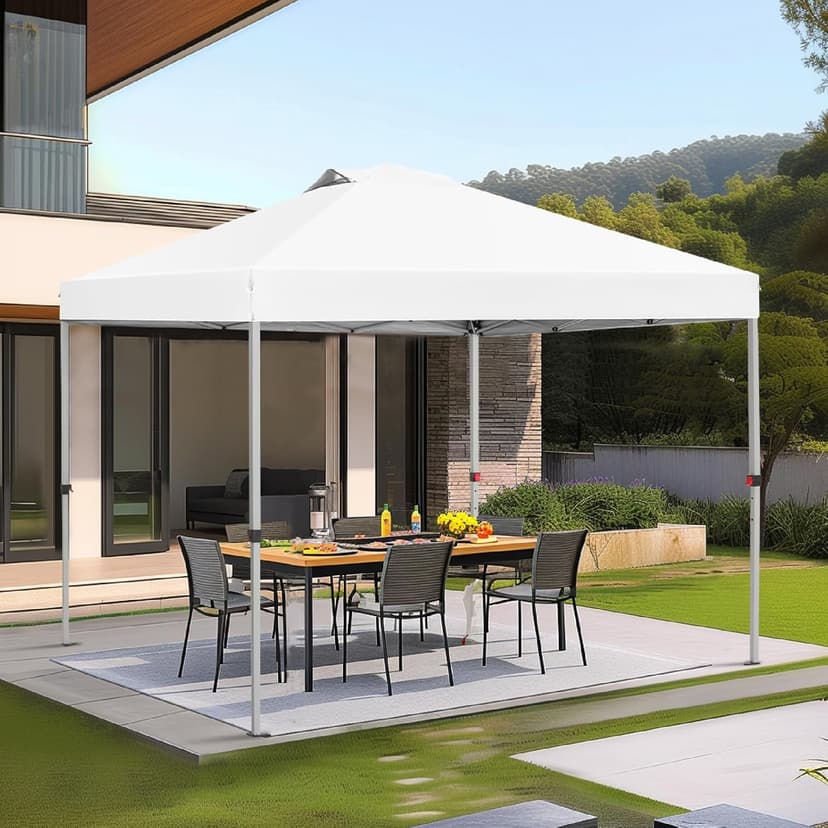 Canopy Tent Pop Up 10x10 ft, Outdoor Patio Portable Commercial Canopies Shelter Heavy Duty Straight Legs with Roller Bag, 8 Stakes, 4 Guy Ropes, UPF50+, White, Sophia & William