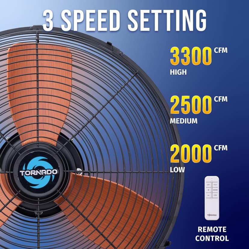 Tornado 20-Inch Outdoor Downrod Mount Ceiling Fan – IPX4 Water-Resistant, Remote Control Included, 3 Speed Settings, 3300 CFM, 10-Foot Cord, UL Safety Listed