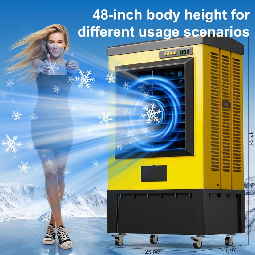 Swamp Cooler, 6500 CFM Evaporative Air Cooler, 19 Gal Water Tank Outdoor Air Conditioner, 3 Speed,5 Ice Boxes,Suitable for Indoor & Outdoor Garage,Patio,courtyard,factory workshop,50inch