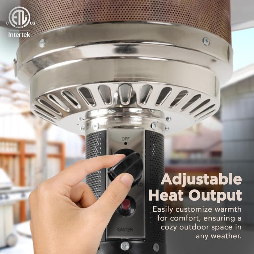 Amazon Basics 46,000 BTU Outdoor Propane Patio Heater with Wheels, Commercial & Residential, Havana Bronze, with Water Tank, 32.1 x 32.1 x 91.3 inches (LxWxH)