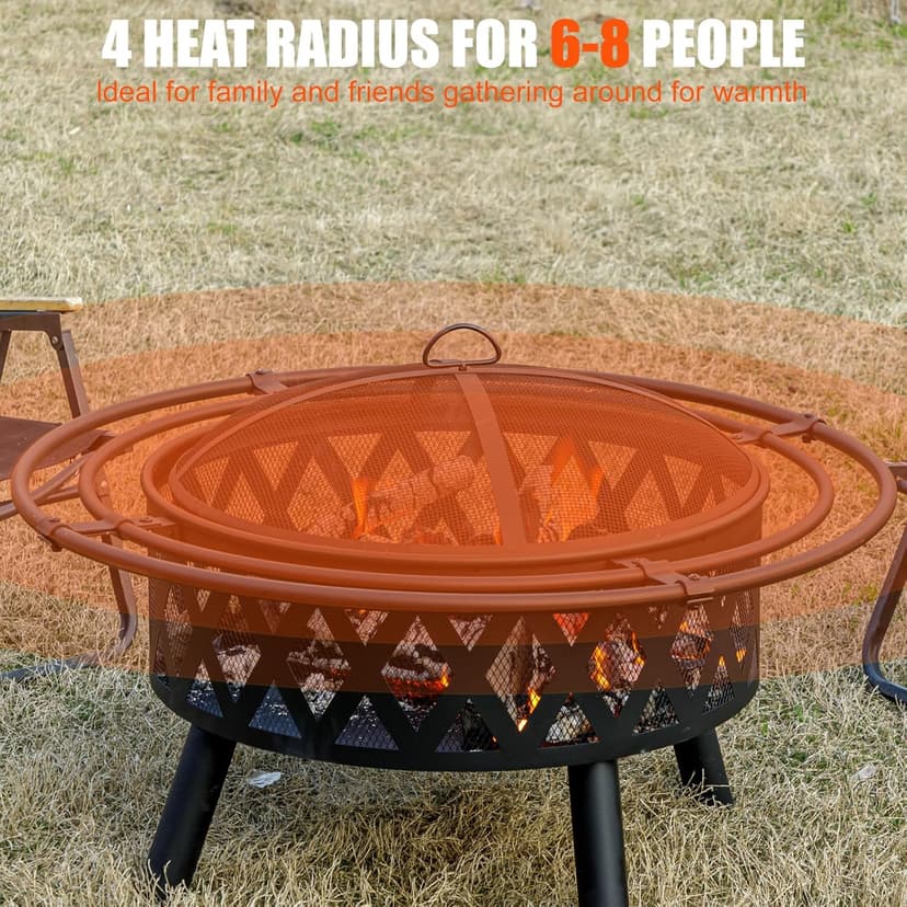 36 Inch Wood Burning Fire Pit with 2 Loops, Outdoor Fire Pit with Spark Screen & Fire Poker, Cross Weave Firepit for Outside Fireplace Bonfire for Yard,Patio, Garden…