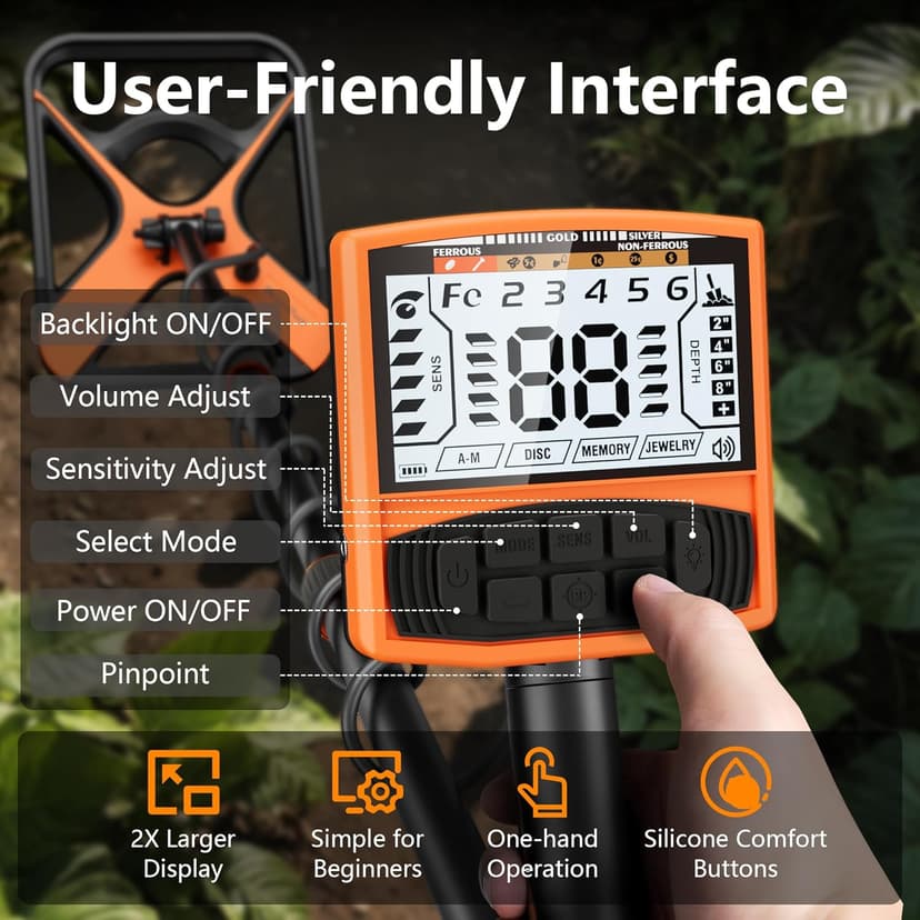 Metal Detector for Adults Rechargeable, 11" Professional Metal Detector for Gold & Silver, High Accuracy Waterproof Design with 5 Modes, 4000 mAh Lithium Battery, Easy to Use, M55, Orange