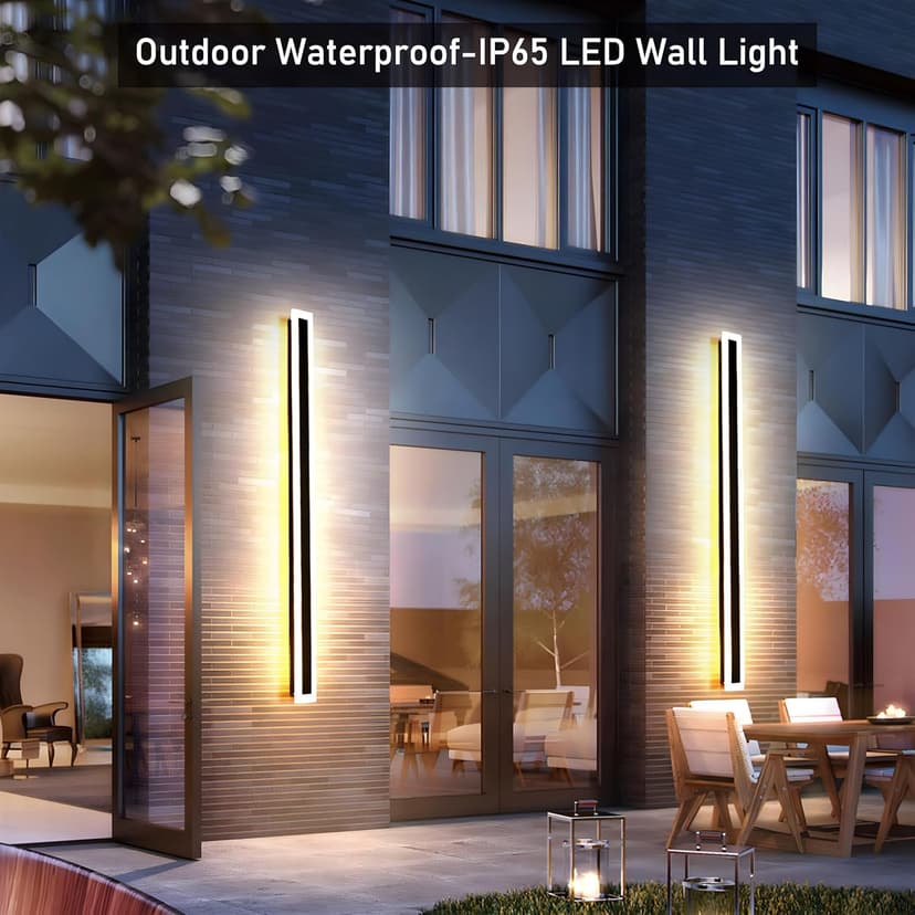 2Pack 31.5inch Long Outdoor Modern LED Wall Light,24W Waterproof IP65 Warm White 110V led Wall Mount Lighting Fixture Rectangular Black Wall Lights Elegant Frosted White Acrylic Anti Rust