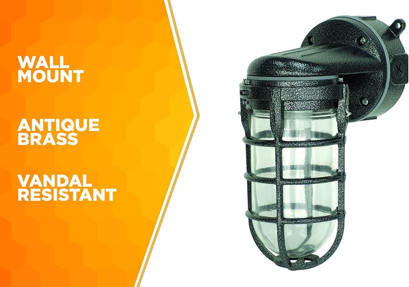 Woods L1707SVBLK Wall Mount Light in Hammered Black Finish Sturdy Die Cast Aluminum Cage; 100 Watt Incandescent; Industrial Design; Suitable for Indoor and Outdoor Use