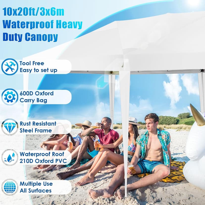COBIZI Canopy 10x20 Pop Up Canopy Tent Party Tents for Parties Weddings Backyard Waterproof Canopy Outdoor Commercial Instant Canopy Event Tent with Stakes, Ropes,Sandbags, White