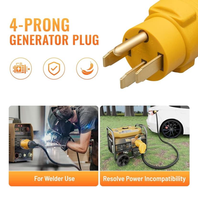 MECMO Nema 14-50P to 6-50R Welder Compact Adapter Cord, 50 Amp 4 Prong RV Generator Male Plug to 3 Prong Welder Outlet for Welder Welding Generator, Heavy Duty 14-50 Male to 6-50 Female Power Adapter