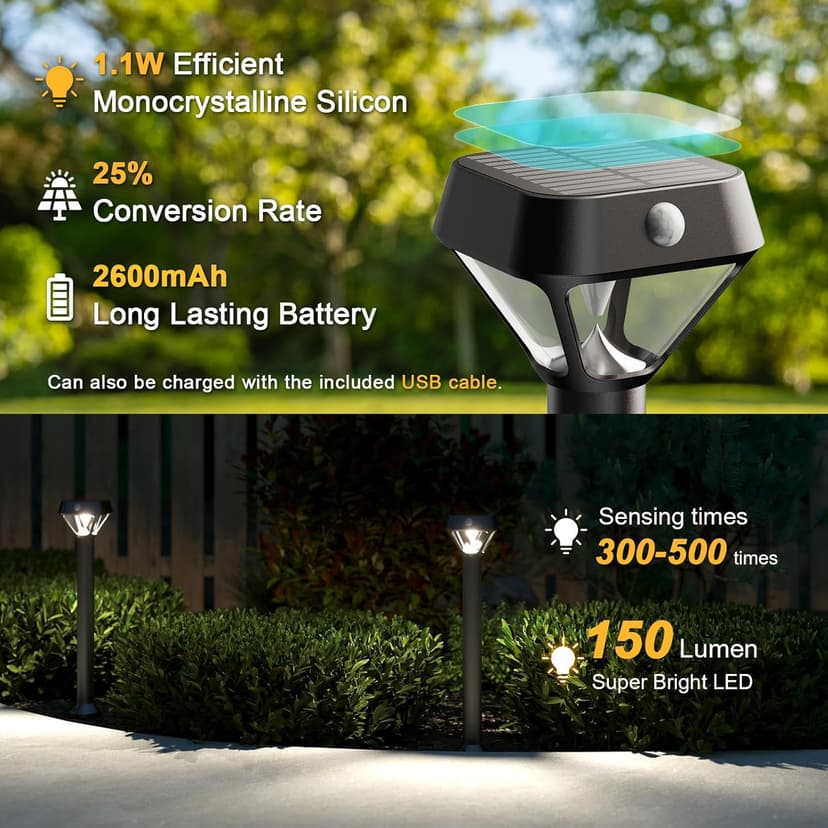XMCOSY+ Smart Solar Lights Outdoor with Motion Sensor, 150LM APP Control RGBCW Color Changing Solar Garden Lights for Yard Pathway Landscape, Compatible with Alexa, Waterproof, 6 Pack