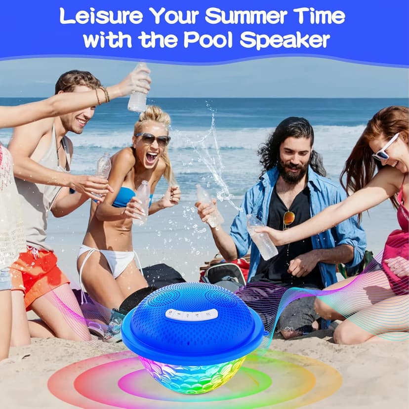KingSom Bluetooth Pool Speaker,Floating Pool Speaker with Colorful Lights,Hot Tub Speakers IP68 Waterproof pool Speakers,16W Loud Stereo Sound Bluetooth speaker,TWS Pairing Floating speakers for Pools
