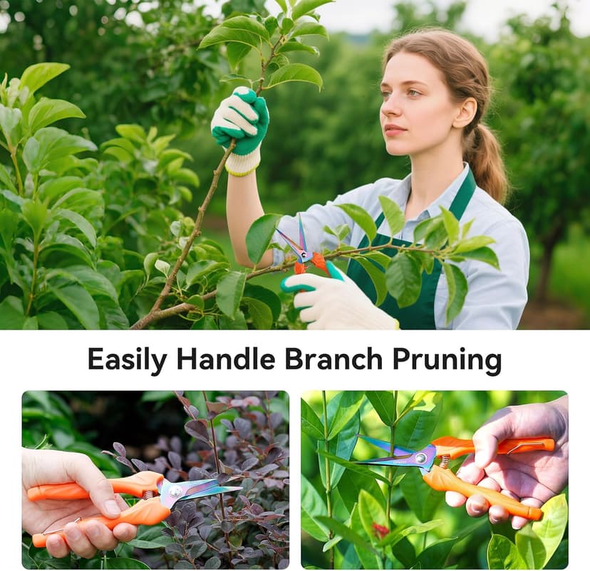 QMVESS Stainless Steel Garden Shears, Precision Cutting Pruning Shears, Lightweight Ergonomic Garden Clippers with Titanium Coating Straight Blade 3 Pcs Gardening Shears, Pruning Shears for Gardening