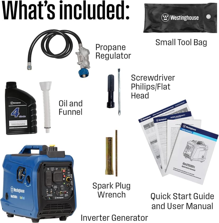 Westinghouse 2550 Peak Watt Super Quiet & Lightweight Portable Inverter Generator, RV Ready 30A Outlet, Gas and Propane Powered, CO Sensor, Parallel Capable, Long Run Time