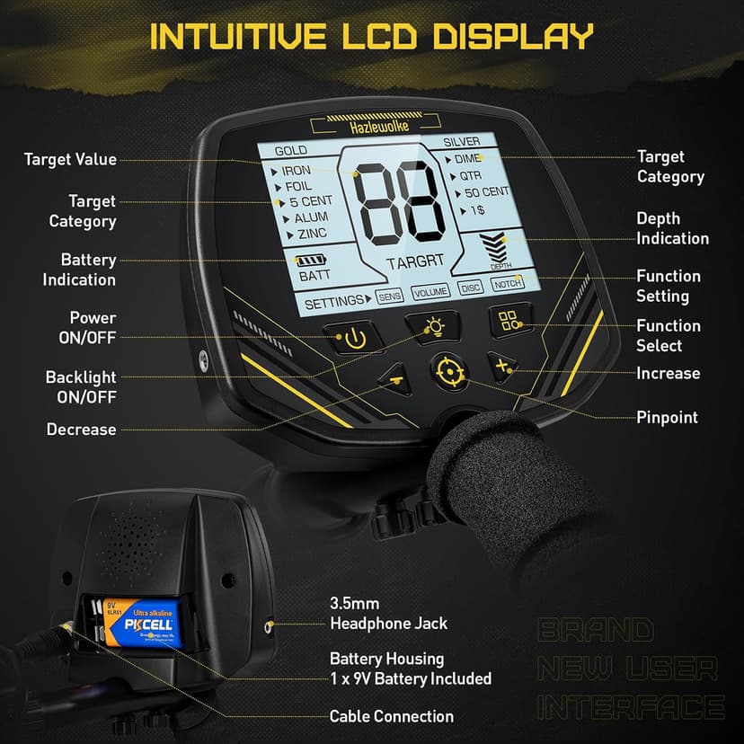 14" Metal Detector for Adults Professional, Double-D Metal Detectors with Higher Sensitivity, Waterproof Metal Detector with IP68 Search Coil, DISC & Pinpointer Metal Detector Modes