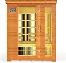 3 Person Infrared Sauna, Indoor Home Sauna, Canadian Hemlock Wood Dry Saunas Room with Low EMF FAR Infrared Rapid Heating, 7 Chromotherapy Lights, 2 Bluetooth Speakers for Home, Gym and Spa