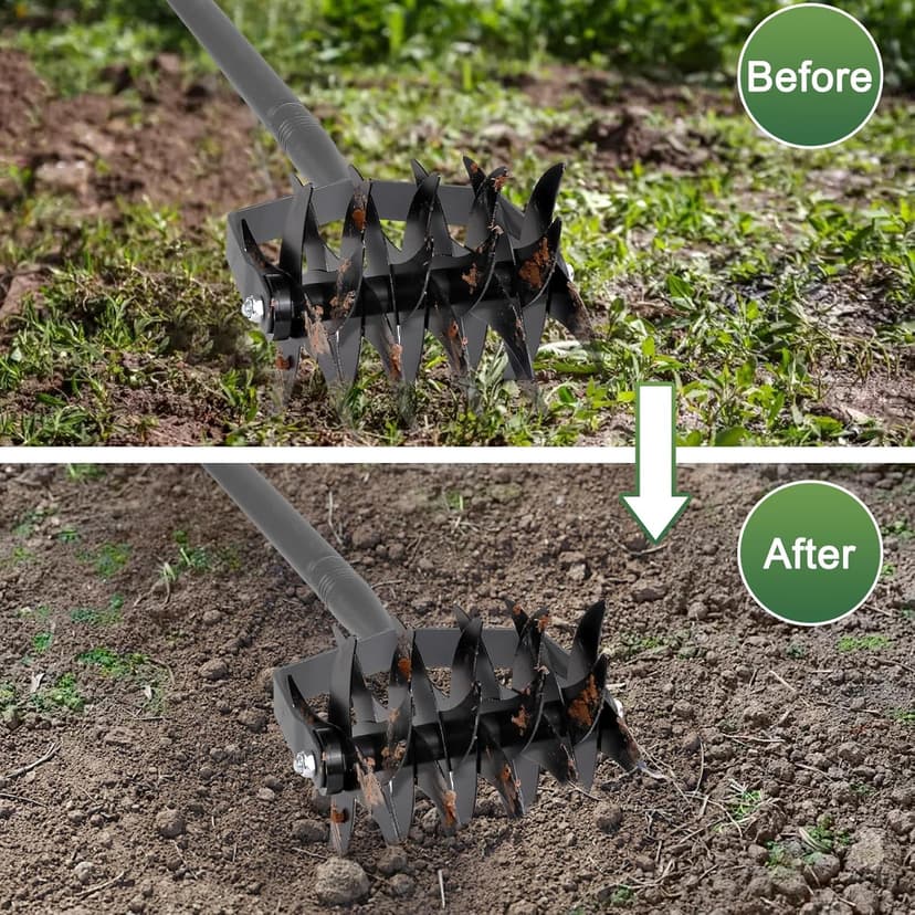 Rotary Cultivator Tool,Adjustable Garden Cultivator,Long Handle Garden Hand Tiller Cultivator,Garden Cultivator for Soil or Reseeding Grass,All Metal Rotary Tiller for Aerate, Weed, in Garden Lawn