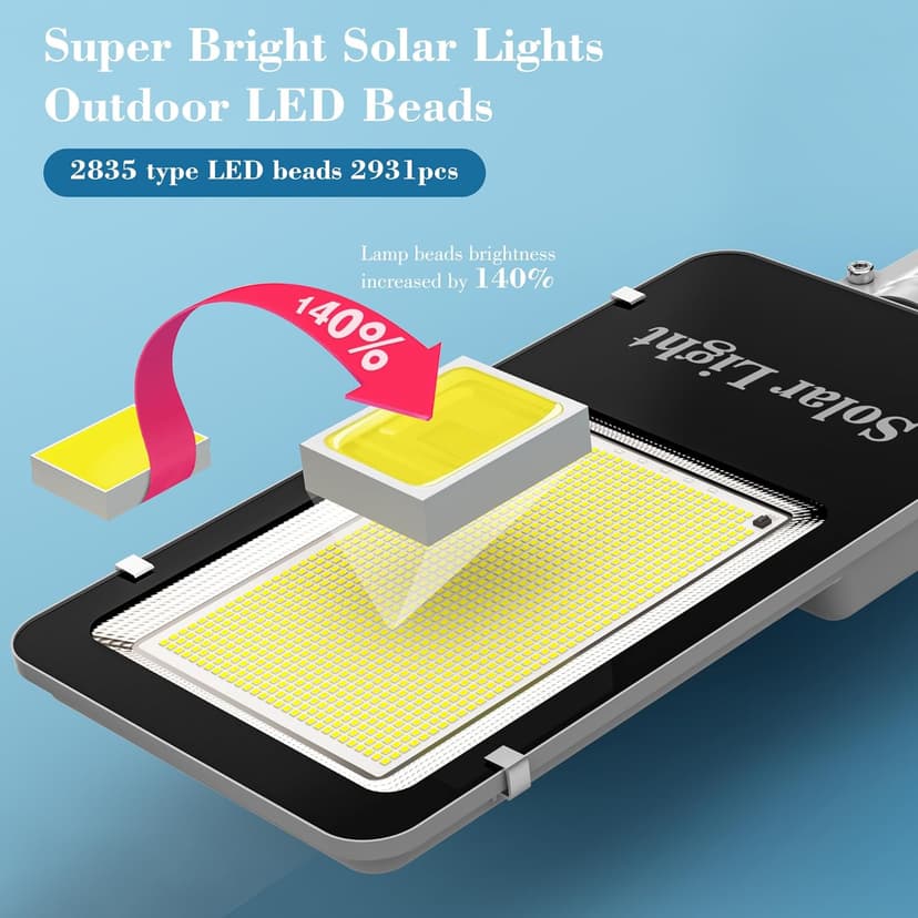 6000W Solar Street Lights Outdoor - 6500K Solar Lights Outdoor Waterproof Dusk to Dawn, High Brightness Street Lights Solar Powered with Remote Control for Yard, Parking lot and Garage